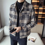 Men's Casual Business Plaid Cropped Wool Jacket