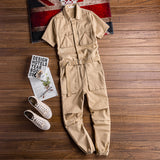 Men's Retro Casual Multi-Pocket Short Sleeve Coveralls