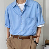 Men's Retro Casual Drape Solid Color Half Sleeve Shirt