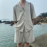 Men Summer Casual Loose Linen Short Sleeve Shirt And Pants Set