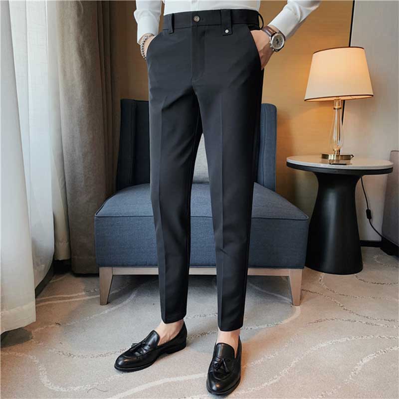 Men's British Business Casual Elastic Waist Slim Solid Color Pants