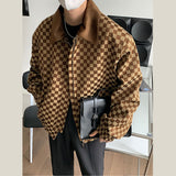 Men's Vintage Wide Shoulder Zip Lapel Plaid Jacket