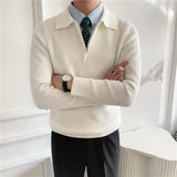 Men's Casual Half Zipper Lapel POLO Long Sleeve Knitwear