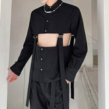 Male Dark Hip-Hop Hollow Suspender Stitching Shirt