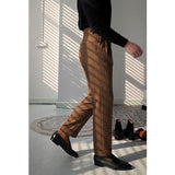 Men British Vintage Casual Neapolitan High Waist Straight Leg Pants