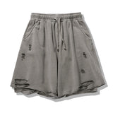 Men Summer Casual Simple Solid Color Ripped Shorts