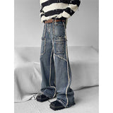 Men's Vintage Frayed Straight Stitching Jeans