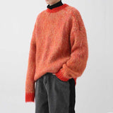 Casual Orange Plaid Reversible Long Sleeves Knit Sweater