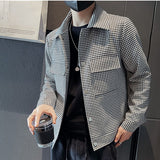 Men's Business Casual Plaid Long Sleeve Cropped Jacket