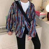 Couple Retro Mixed Color Weaving Thin Section Knit Cardigan