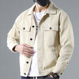 Men Casual Slim Solid Color Lapel Denim Short Jacket