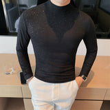 Men's Slim Fit Long Sleeve Shiny Turtleneck T-Shirt