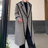 Retro Thickened Woven Twill Splicing Long Over-the-knee Coat