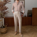 Men's Slim-fit Stand-up Collar Striped Long-sleeved Shirt