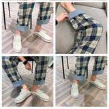 Retro Casual Plaid Straight Cuffed Elastic Waist Cropped Pants