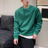 Men's Green Round Neck Long Sleeves Corduroy Sweatshirt