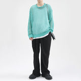 Men Hollow Design Round Neck Loose Knit Sweater