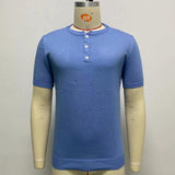 Men Summer Casual Blue Crew Neck Knit Short Sleeve T-Shirts