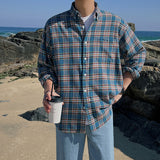 Men's Autumn Loose Plaid Retro Long Sleeve Shirt