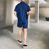 Men's Summer Casual Simple Slim Fit Thin Denim Short Sleeve Shirt And Shorts Set