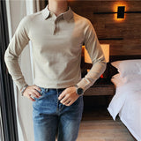 Slim Fit Lapel Solid Polo Shirt