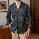 Men's Japanese Retro Cuban Collar Floral Long-sleeved Shirt