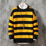 Men's Simple Round Neck Striped Pullover Sweater