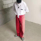 Street Retro Rose Red Gradient Casual Baggy Pants