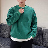 Men's Green Round Neck Long Sleeves Corduroy Sweatshirt