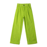 Neon Green Corduroy Straight Wide-leg Pants