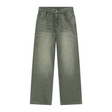 Men Loose Wash Mid Rise Green Jeans