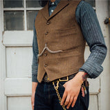 Men British Retro Casual Herringbone Slim Fit Suit Vest