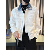 Men's Casual Woven Panel Denim Lapel Jacket