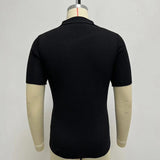 Men's Summer Casual Slim Lapel Jacquard Short Sleeve Knitted POLO Top