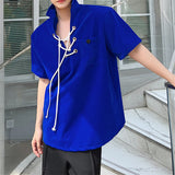 Drawstring Casual Short Sleeve Shirt