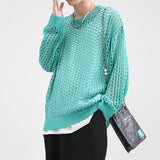 Men Hollow Design Round Neck Loose Knit Sweater