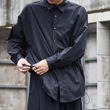 Men's Japanese Dark Bottom Drawstring Long Sleeve Shirt