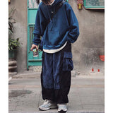 Japanese Retro Wide Leg Pocket Corduroy Cargo Trousers