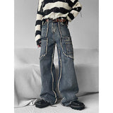 Men's Vintage Frayed Straight Stitching Jeans