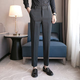 Men Business Casual Slim Elastic Hem Straight Leg Trousers