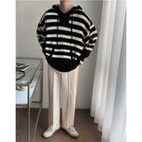 Casual Loose Striped Color Block Knit Hooded Sweater