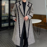 Retro Thickened Woven Twill Splicing Long Over-the-knee Coat