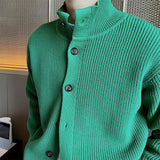 Men Casual Loose Solid Color Turtleneck Knitted Cardigan Jacket