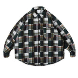 Men's Casual Loose Retro Black Stitching Plaid Lapel Shirt