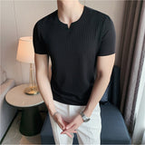 Men's Slim Fit V-Neck Striped Short Sleeve T-Shirt