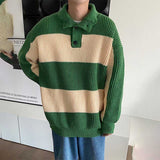 Striped Colorblock Turtleneck POLO Knit Sweater