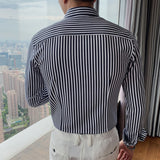 Men's British Casual Slim Striped Long Sleeve Shirt