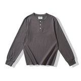 Basic Thickened Solid Henley Collar Long Sleeve T-Shirt