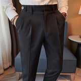 Men's Business Slim Fit Dress Pants Solid Color Casual Trousers