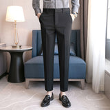 Men Business Casual Slim Elastic Hem Straight Leg Trousers